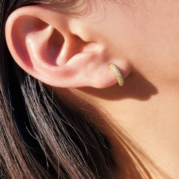 PAVE CZ DAINTY HUGGIE EARRINGS - E-HT1161: SILVER - Lulu Bella Boutique