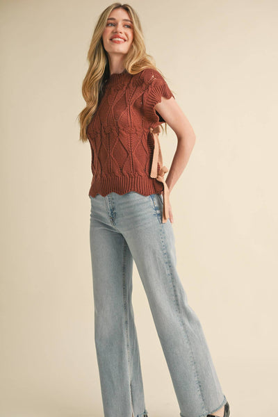 MOCK NECK CROPPED SWEATER VEST MSW2133: Choco Fudge / S - Lulu Bella Boutique