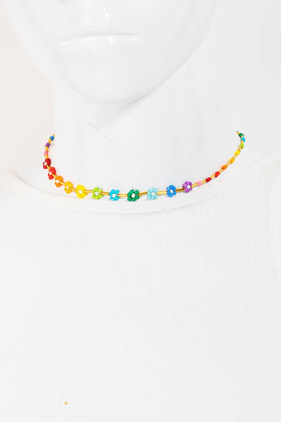 Seed Beaded Flower Charm Necklace: GDMU - Lulu Bella Boutique