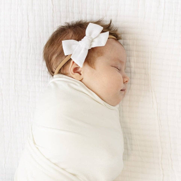 Linen Bow - White Headband: Small / Nylon Headband - Lulu Bella Boutique
