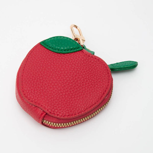 Faux Leather Apple Keychain / Bag Charm / Coin Purse: Red - Lulu Bella Boutique