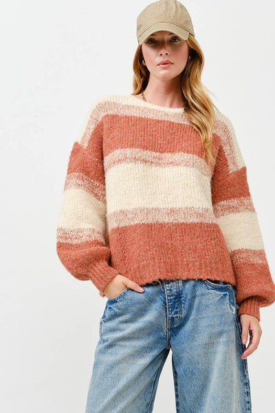 Fuzzy Knit Sweater : OATMEAL RUST / SM - Lulu Bella Boutique