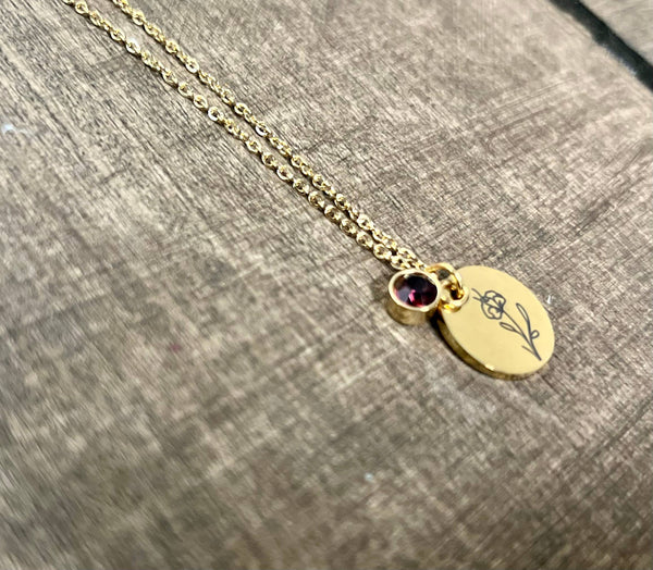 Gold Birth Flower Necklaces - Stainless Steel: December - Lulu Bella Boutique