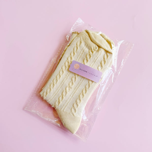 Mini Bow Embroidered Cabled Socks - Lulu Bella Boutique