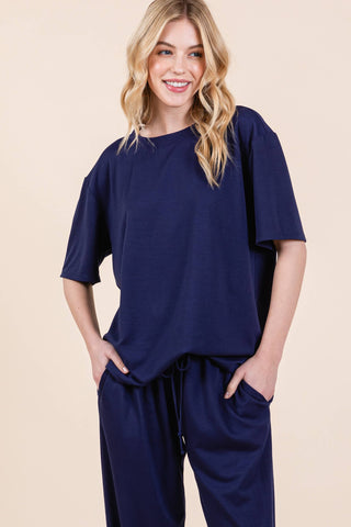 Plus Size Solid  Casual Loungewear Set: Navy Blue / 3XL