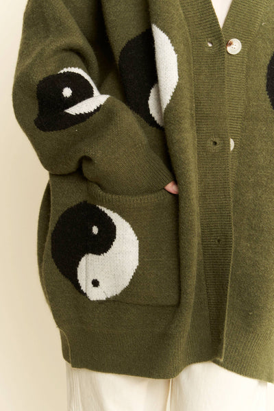 OVER SIZED YIN YANG CARDIGAN: OLIVE / S/M - Lulu Bella Boutique