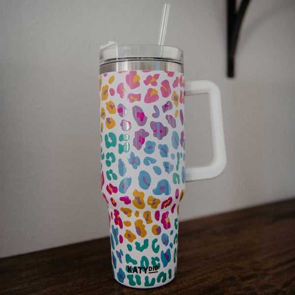 Pastel Leopard Tumbler Cup with Drinking Straw: Pastel - Lulu Bella Boutique