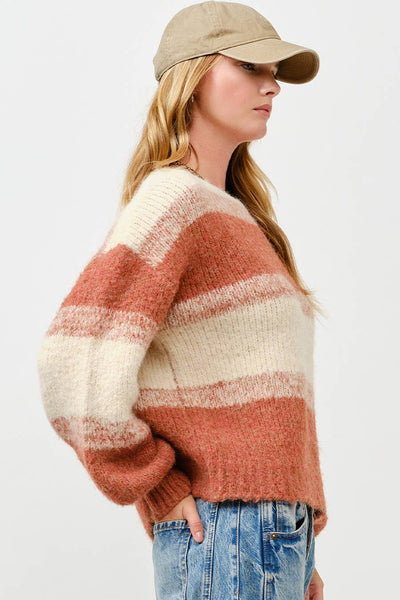 Fuzzy Knit Sweater : OATMEAL RUST / SM - Lulu Bella Boutique