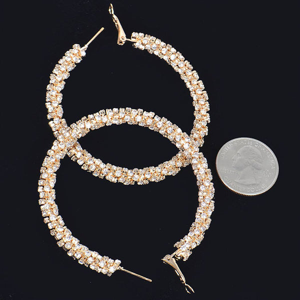 Filled Rhinestones Smaller Hoops: Gold - Lulu Bella Boutique