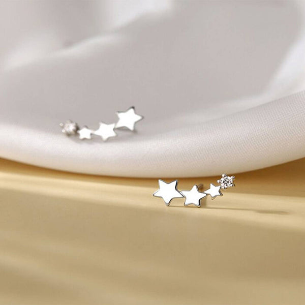 E066 star stud earrings, silver stud, star earring, climber - Lulu Bella Boutique