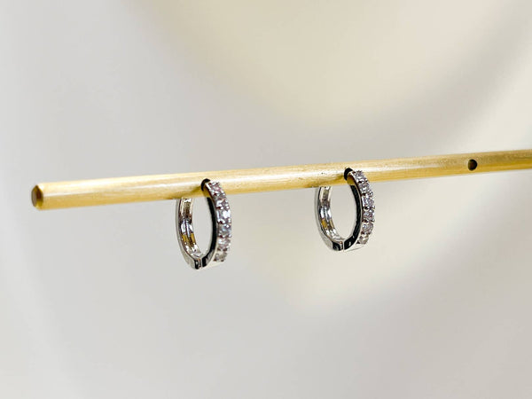 E162 paved huggie hoop earring, huggie earring, paved hoop: Yellow Gold - Lulu Bella Boutique