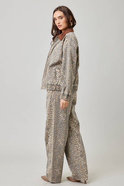 Garment Washed Leopard Jacket: LEOPARD / S - Lulu Bella Boutique