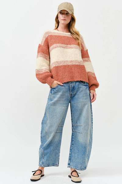 Fuzzy Knit Sweater : OATMEAL RUST / SM - Lulu Bella Boutique