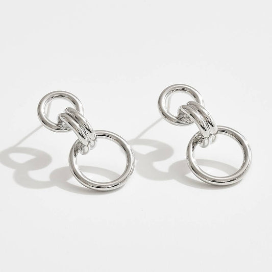 14K Gold Dipped Double Link Drop Earrings: Silver,White - Lulu Bella Boutique