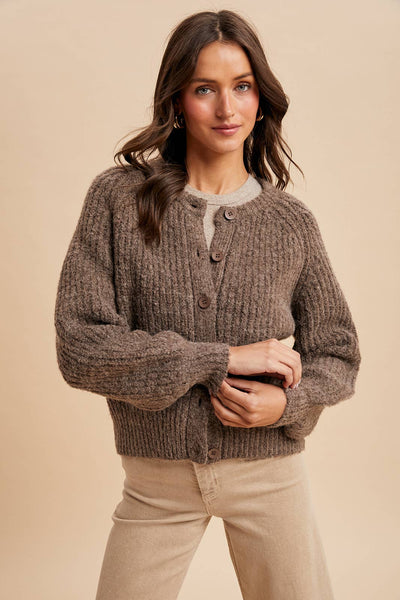 RAGLAN SLEEVE KNITTED CARDIGAN: MOCHA / S - Lulu Bella Boutique