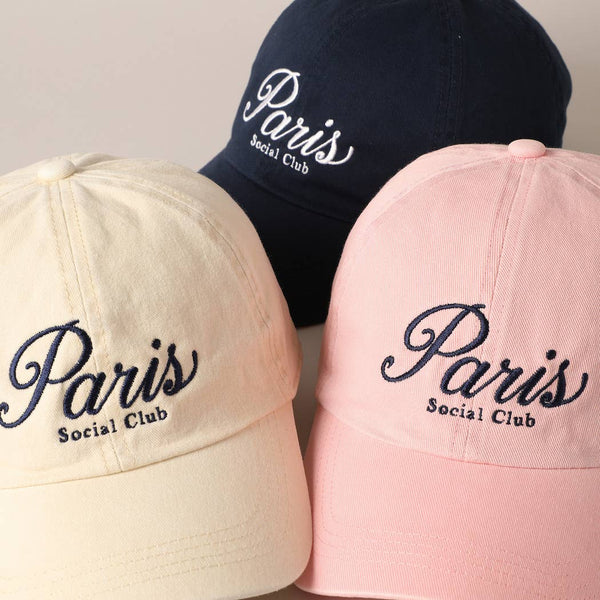 Paris Social Club Text Embroidery Baseball Cap: Beige / ONE SIZE - Lulu Bella Boutique