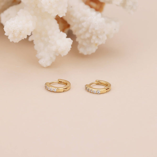 E162 paved huggie hoop earring, huggie earring, paved hoop: Yellow Gold - Lulu Bella Boutique