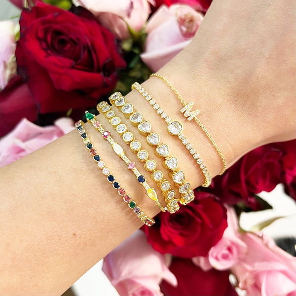 Heart Bezel Set Tennis Bracelet: 18k Gold - Lulu Bella Boutique