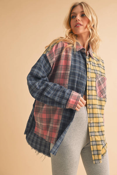 Nella Multi Color Plaid Flannel Shirt: Blue/Pink/Yellow / Contemporary
