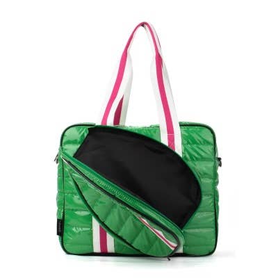 Puffer Pickle Ball Tote Green with Pink Stripe  - Lulu Bella Boutique
