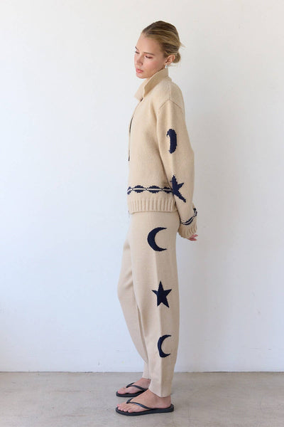 Cozy Pattern Zip Sweater Jacket-RSW1001: Beige / S-M-L (3-2-1) - Lulu Bella Boutique