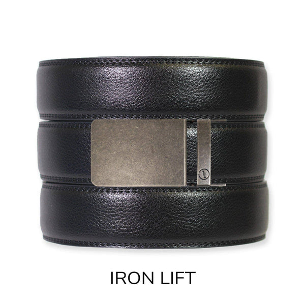 Black Leather Ratchet Belt & Buckle Set: Iron - Lulu Bella Boutique
