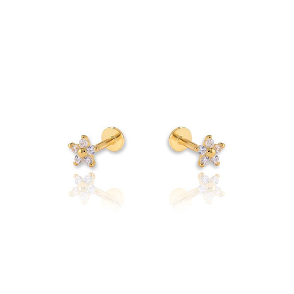 Flower Screw Flat Back Cartilage Earrings: 14k Gold - Lulu Bella Boutique