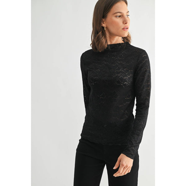 LACE MOCK NECK TOP: Black / S-M-L(2-2-2) - Lulu Bella Boutique