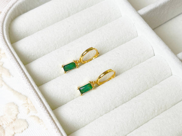 E150 emerald hoop earring, emerald earring, dangle earring - Lulu Bella Boutique