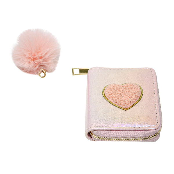 Shiny Heart Patch Wallet: Hot Pink - Lulu Bella Boutique