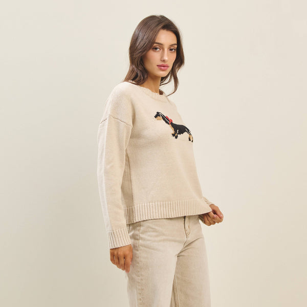 Bow dog sweater: Natural / S - Lulu Bella Boutique