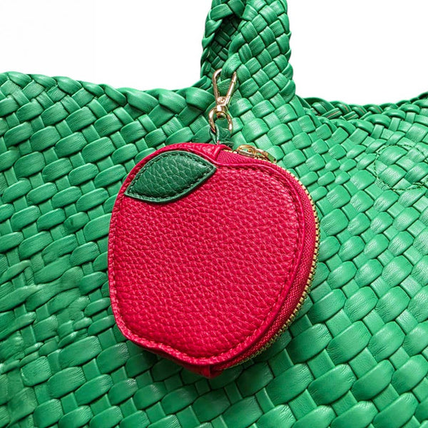 Faux Leather Apple Keychain / Bag Charm / Coin Purse: Red - Lulu Bella Boutique