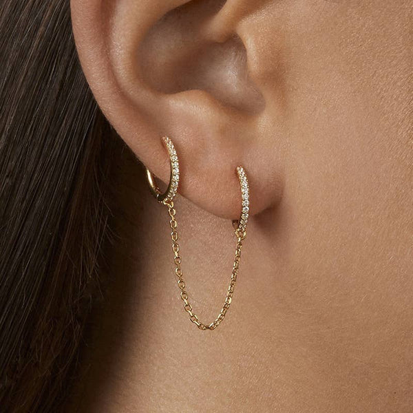 E128 double hoop chain earring, link earring, dangle earring: Silver-single - Lulu Bella Boutique