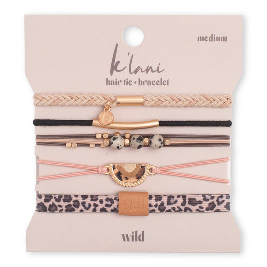 "Wild" Animal Print with Pink Accent Hair Tie Bracelets: Medium