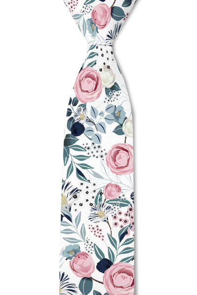 Burst - Pink and White Floral Tie: 3.25" Standard Tie - Lulu Bella Boutique