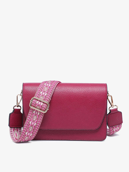 M2278 Noah Flapover Crossbody w/ Guitar Strap: Black - Lulu Bella Boutique