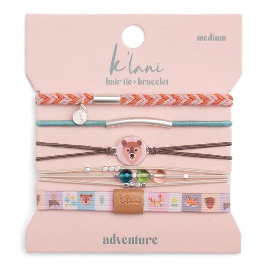 "Adventure" Bear & Forest Animal Theme Hair Tie Bracelet Set: Medium - Lulu Bella Boutique