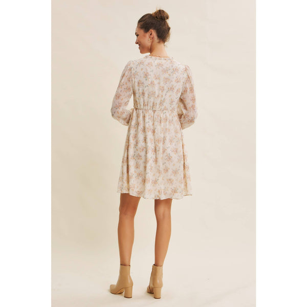 BRDIGES SEASONS WITH GRACE FLORAL SMOCKED BABYDOLL DRESS: CHAMPAGNE / S - Lulu Bella Boutique