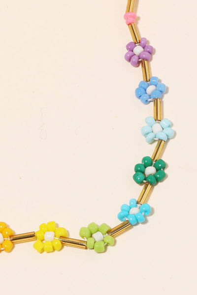 Seed Beaded Flower Charm Necklace: GDMU - Lulu Bella Boutique