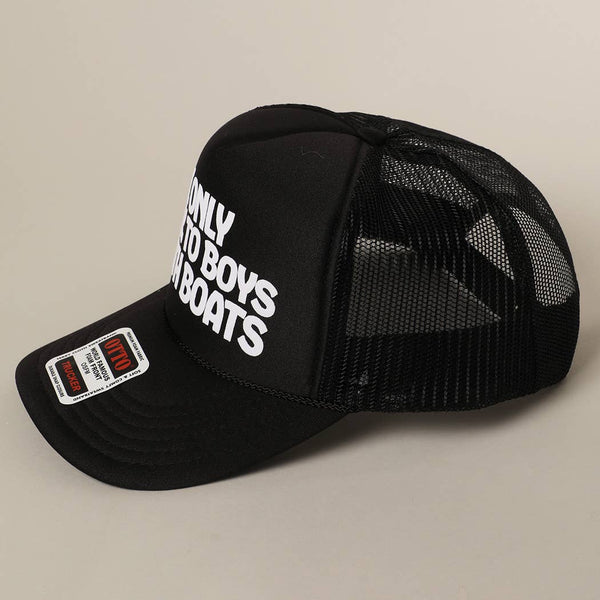 I Only Talk To Boys With Boats Text Mesh Back Cap: Black / ONE SIZE - Lulu Bella Boutique