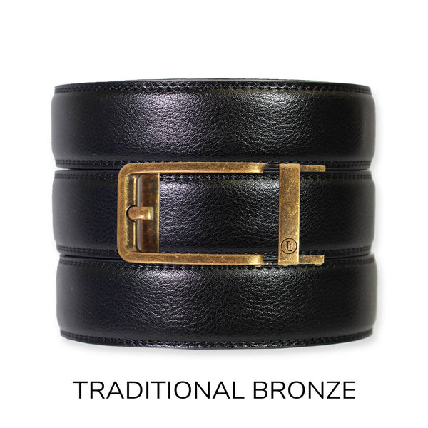 Black Leather Ratchet Belt & Buckle Set: Iron - Lulu Bella Boutique