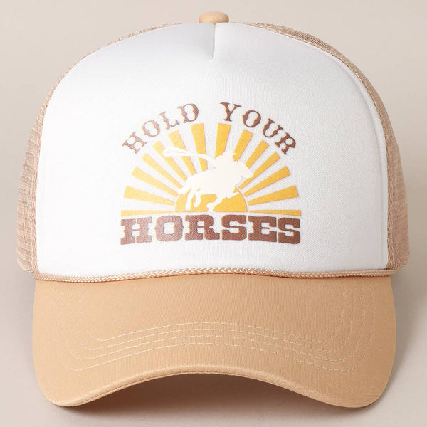 HOLD YOUR HORSES Trucker Hat: BEIGE / ONE SIZE - Lulu Bella Boutique