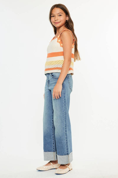 Youth High Rise Crop Wide Leg Jeans - Lulu Bella Boutique