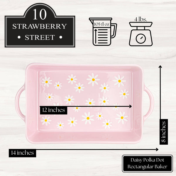 Daisy Polka Dot Rectangular Baker, Pink - Lulu Bella Boutique