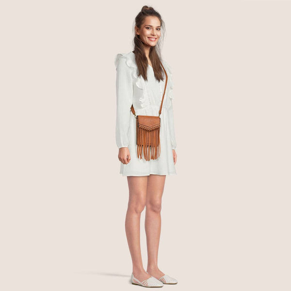 Scarlet Fringe Phonecase Crossbody in Cognac - Lulu Bella Boutique