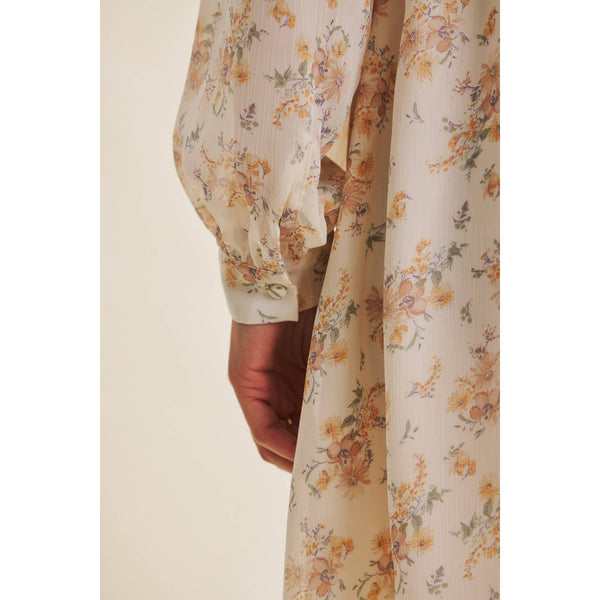 BRDIGES SEASONS WITH GRACE FLORAL SMOCKED BABYDOLL DRESS: CHAMPAGNE / S - Lulu Bella Boutique