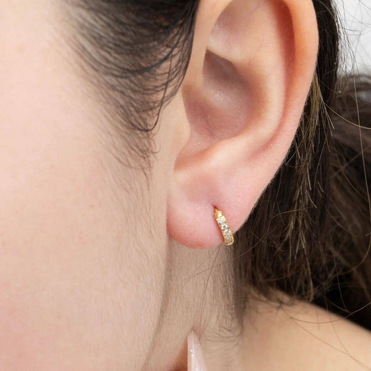 14K Gold Filled PLUS CZ Stone Huggie Earrings: Gold