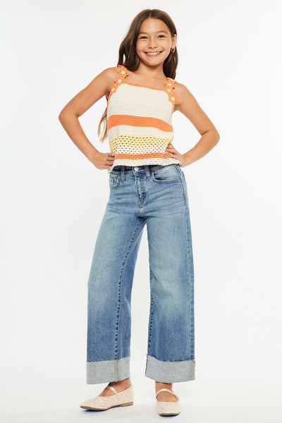 Youth High Rise Crop Wide Leg Jeans - Lulu Bella Boutique