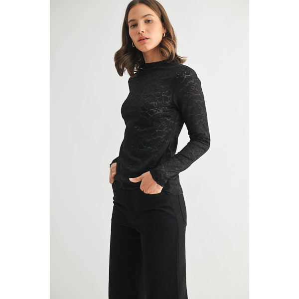 LACE MOCK NECK TOP: Black / S-M-L(2-2-2) - Lulu Bella Boutique
