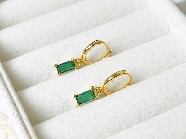 E150 emerald hoop earring, emerald earring, dangle earring - Lulu Bella Boutique